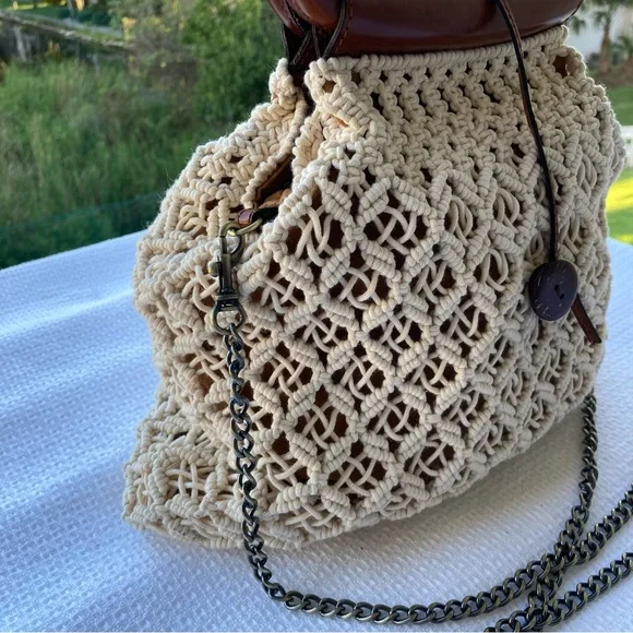 Patricia Nash Cream and Brown Crochet Tote - Picture 5 of 17